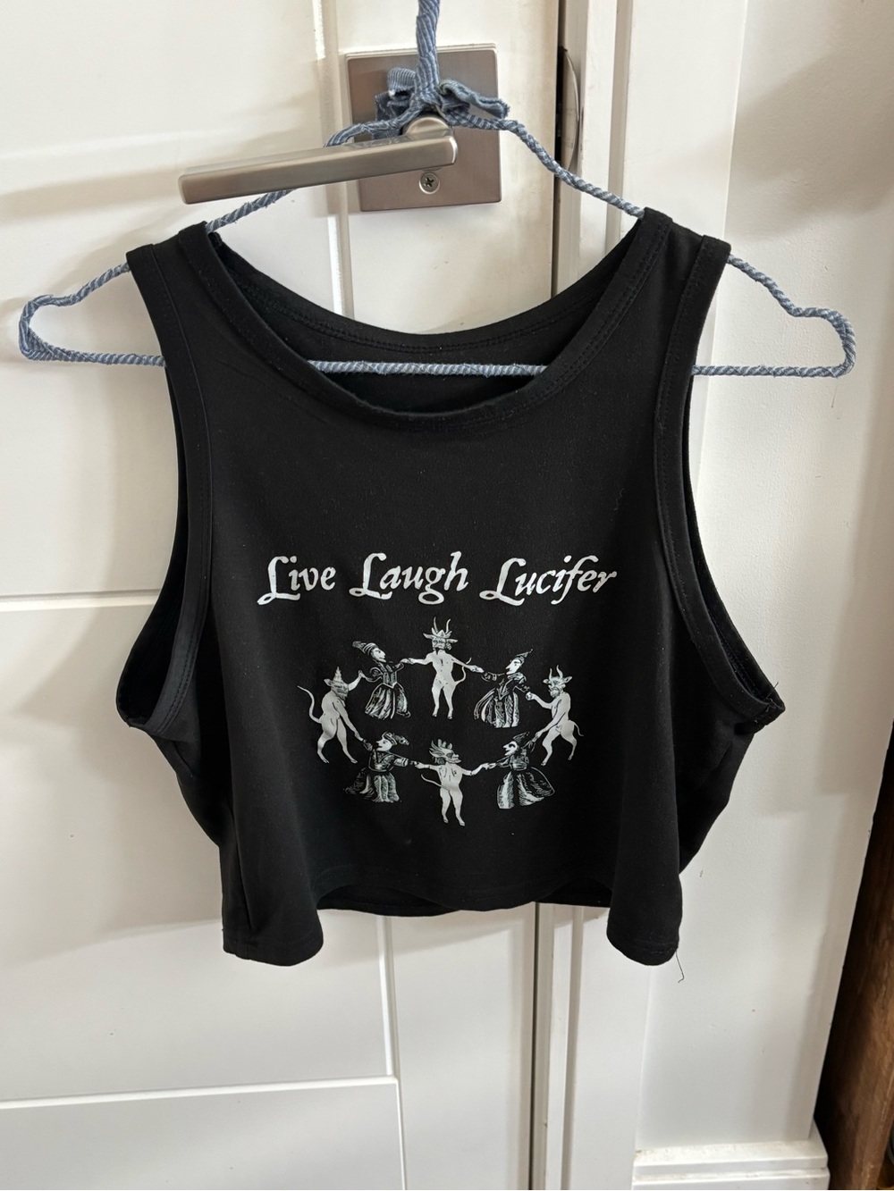 ❤️‍🔥5/$25❤️‍🔥Live Laugh Lucifer Black Graphic Crop Tank Top